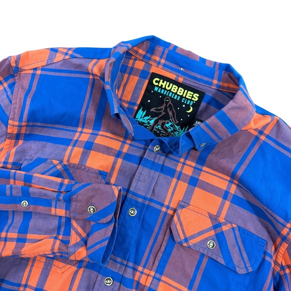 chubbies Other - Chubbies Wanderers Club Mens XL Plaid Button Down Shirt Blue Orange Bigfoot